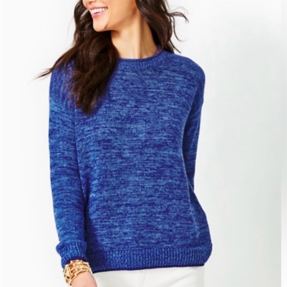 Lilly Pulitzer Bayport Cotton Crew Sweater in Aegean Navy Blue XL